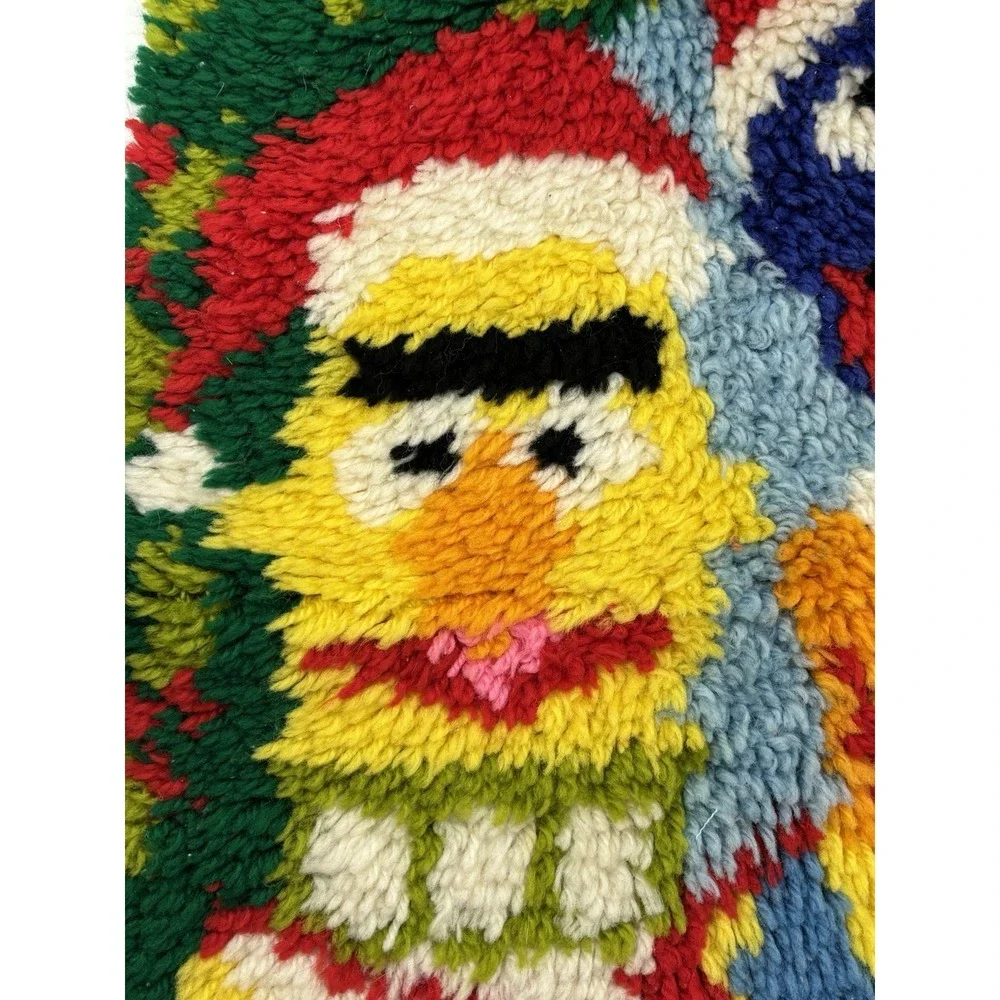 Vintage Rug 1980's Sesame Street Christmas Hand Crafted Wall Hanging